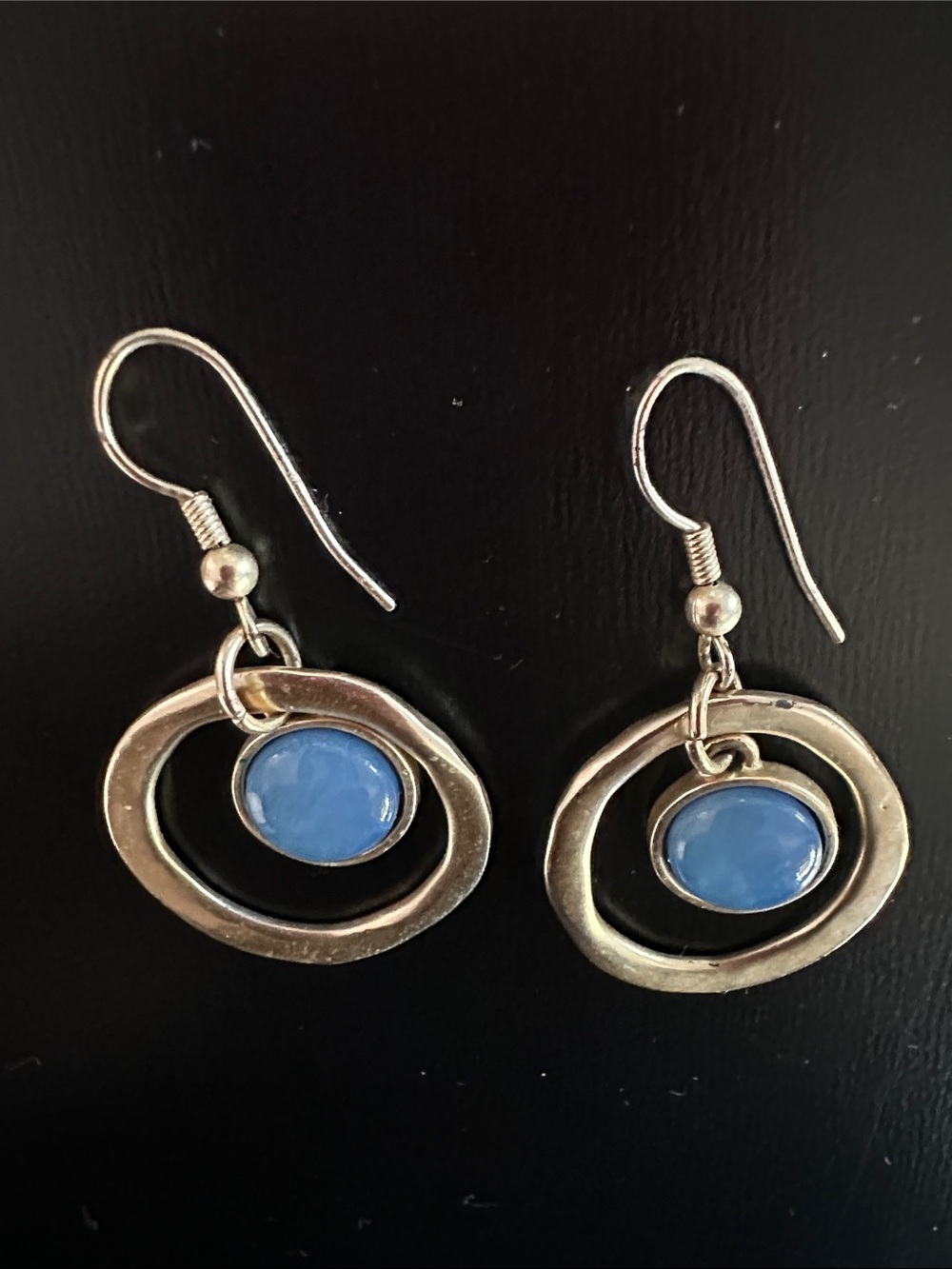 Silver-Tone Hoop Earrings with Blue Stone Drop